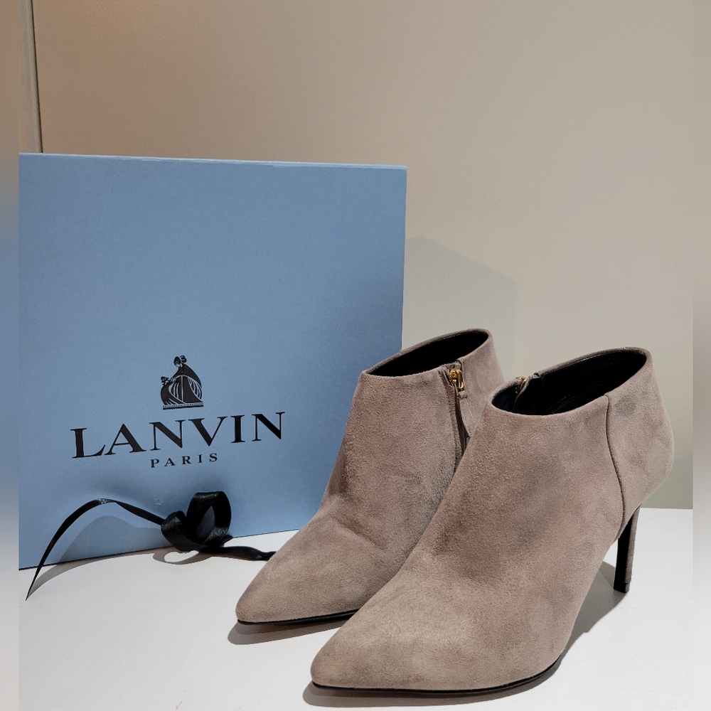 Lanvin Nubuck Ankle Booties - Light Grey